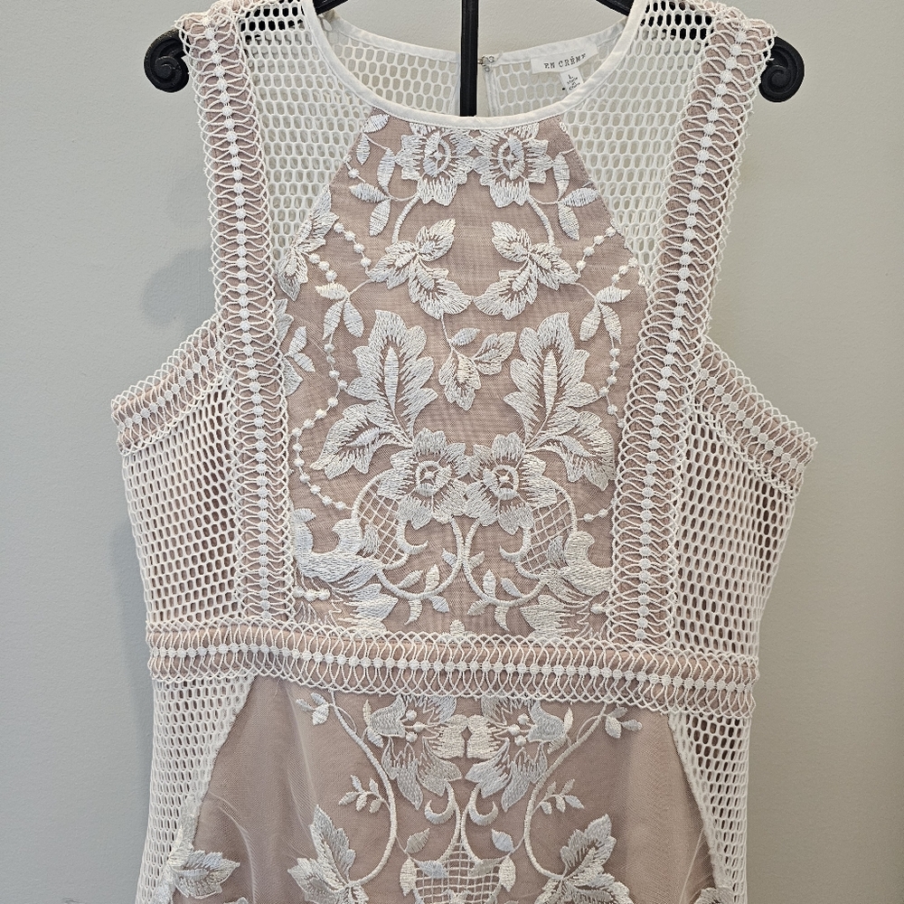 En Creme Lace Embroidery Sleeveless Mini Dress Woman's Large - Picture 3 of 16
